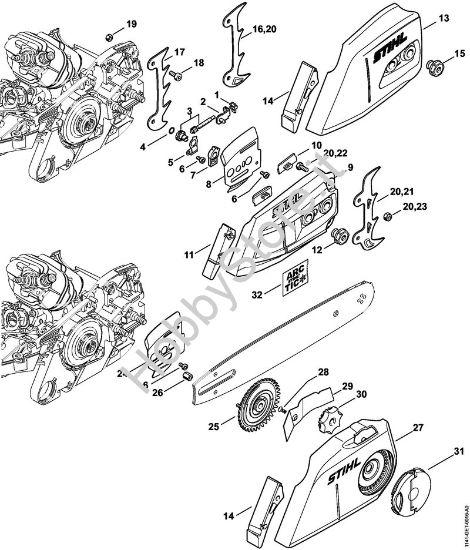 Dispositivo tendicatena, Coperchio rocchetto catena Motoseghe a benzina (MS) MS 261 C-BM della marca STIHL