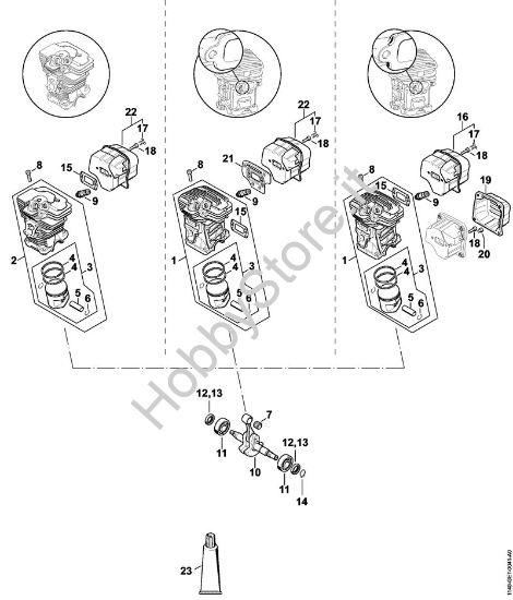 Cilindro, silenziatore Motoseghe a benzina (MS) MS 311 della marca STIHL
