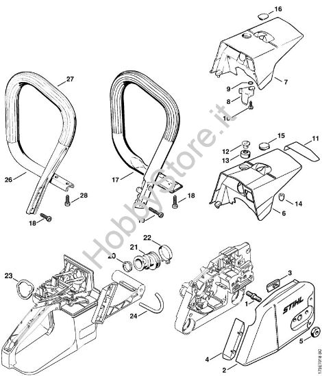Coperchio rocchetto catena, impugnatura Motoseghe a benzina (MS) MS 340 della marca STIHL