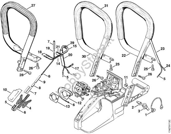 Riscaldamento, manico tubolare Motoseghe a benzina (MS) MS 360 W della marca STIHL