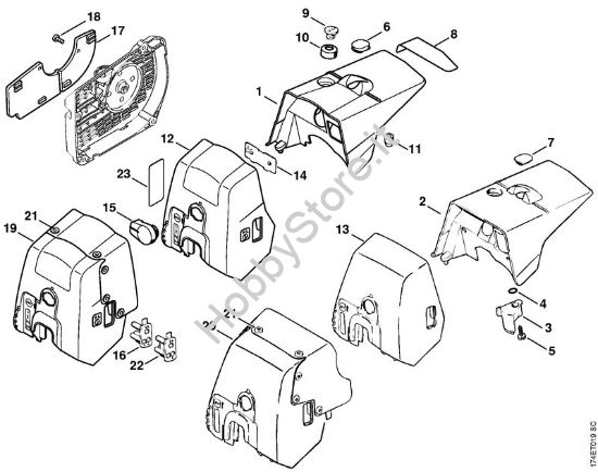 Cappottatura, coperchio sede carburatore Motoseghe a benzina (MS) MS 360 WVH della marca STIHL