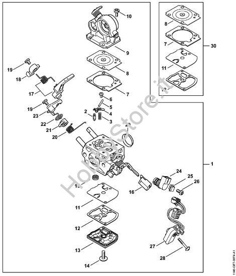 Particolari carburatore 1140/13 Motoseghe a benzina (MS) MS 400 C-M della marca STIHL