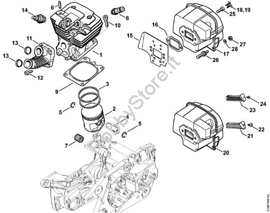 Cilindro, silenziatore Motoseghe a benzina (MS) MS 441-W della marca STIHL