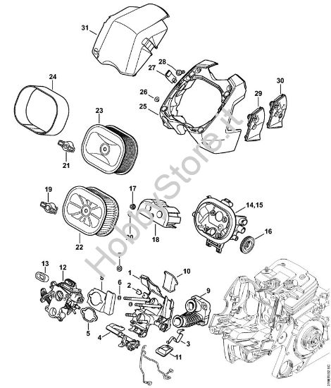 Supporto carburatore, Filtro aria Motoseghe a benzina (MS) MS 441-W della marca STIHL