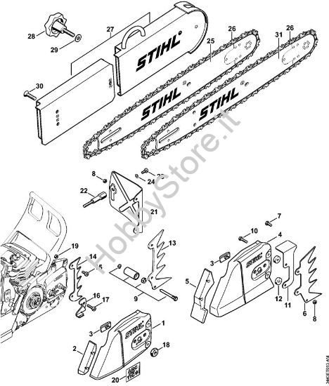 Coperchio rocchetto catena, Spranga di guida Motoseghe a benzina (MS) MS 461 della marca STIHL