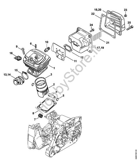 Cilindro, silenziatore Motoseghe a benzina (MS) MS 461-VW della marca STIHL