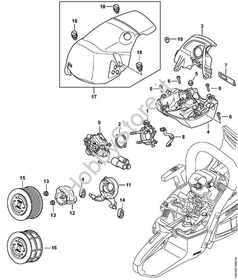 Supporto carburatore, Filtro aria, Cappottatura Motoseghe a benzina (MS) MS 462 della marca STIHL