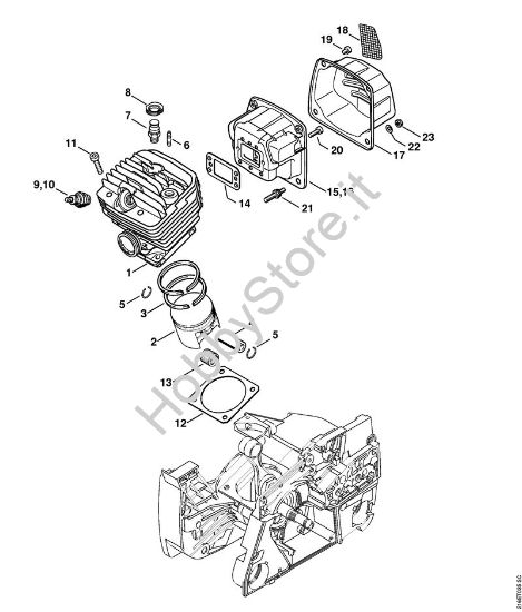 Cilindro, silenziatore Motoseghe a benzina (MS) MS 880 della marca STIHL
