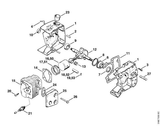 Carter albero a gomito, pistone Decespugliatori (FS) FS 200 della marca STIHL