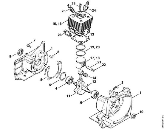 Carter albero a gomito, cilindro Decespugliatori (FS) FS 550-L della marca STIHL