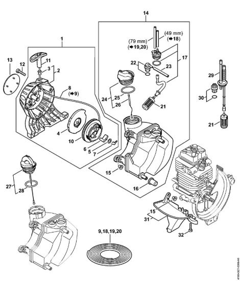 Dispositivo di avviamento, serbatoio carburante Decespugliatrici (FS) FS 100 della marca STIHL