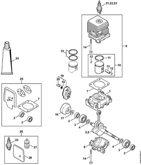 Carter albero a gomito, cilindro Decespugliatrici (FS) FS 45-DZ della marca STIHL