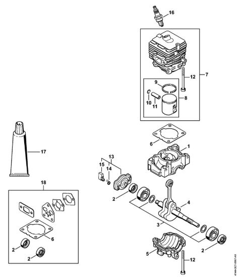 Carter albero a gomito, cilindro Decespugliatrici (FS) FS 50 (4144) della marca STIHL