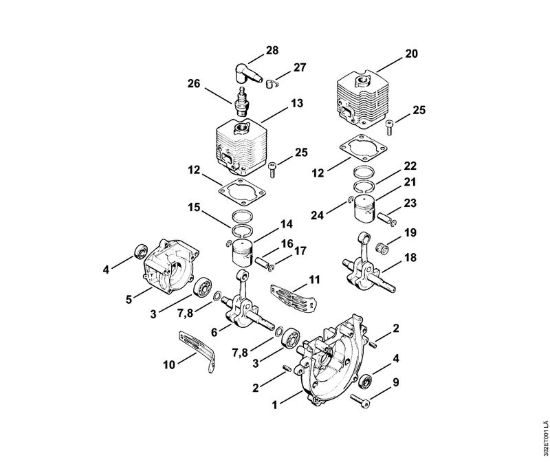 Carter albero a gomito, cilindro Decespugliatrici (FS) FS 52 della marca STIHL