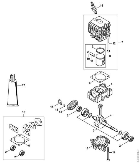Carter albero a gomito, cilindro Decespugliatrici (FS) FS 56 R della marca STIHL