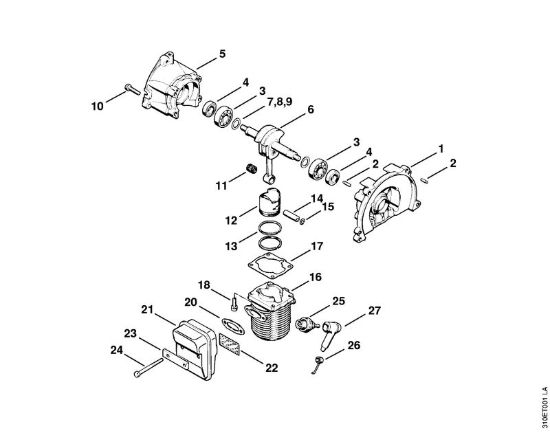 Carter albero a gomito, cilindro Decespugliatrici (FS) FS 61 della marca STIHL
