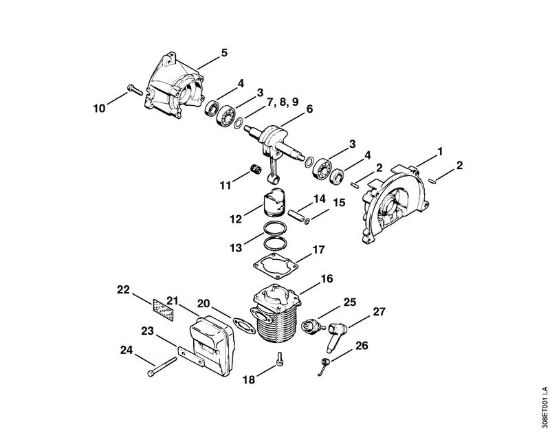 Carter albero a gomito, cilindro Decespugliatrici (FS) FS 65 della marca STIHL