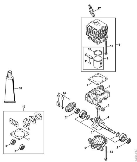 Carter albero a gomito, cilindro Decespugliatrici (FS) FS 70 RC-E della marca STIHL