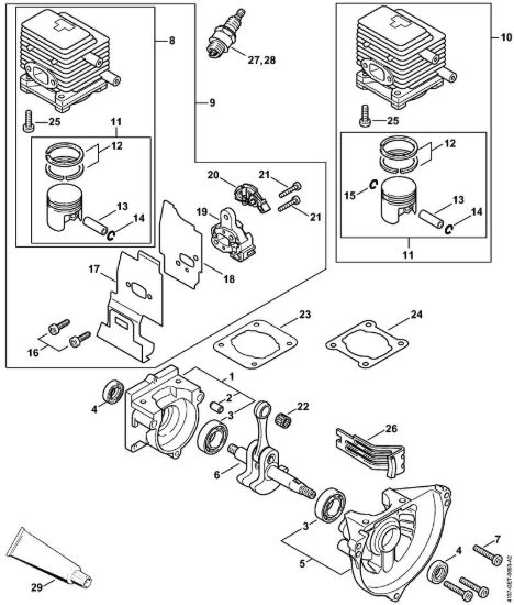 Carter albero a gomito, cilindro Decespugliatrici (FS) FS 85 T della marca STIHL