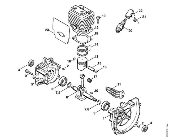 Carter albero a gomito, cilindro Decespugliatrici (FS) FS 88 della marca STIHL