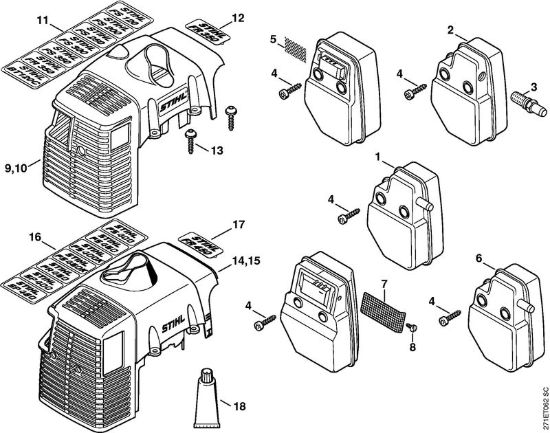 Silenziatore, cappottatura Decespugliatrici spalleggiabilli (FR) FR 350 della marca STIHL