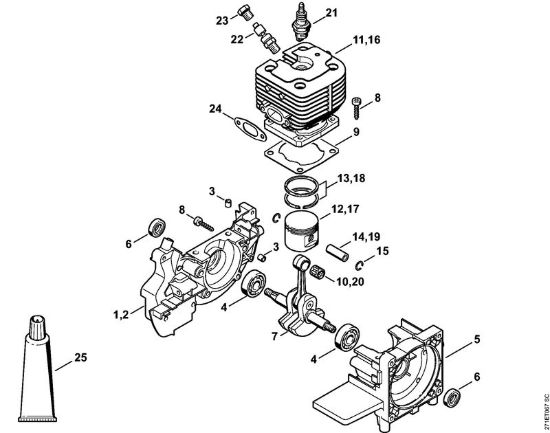 Carter alberto a gomito, Cylindro FR 450, 480 Decespugliatrici spalleggiabilli (FR) FR 480 (4128) della marca STIHL
