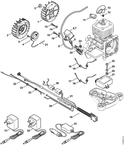 Impianto di accesione, Fascio di cavi FR 450, 480, 480 C Decespugliatrici spalleggiabilli (FR) FR 480 (4128) della marca STIHL