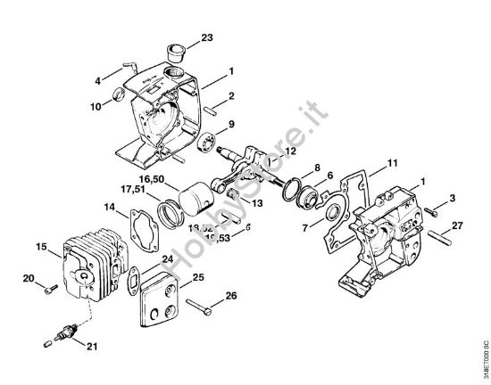 Carter albero a gomito, pistone Decespugliatori (FS) FS 202 della marca STIHL