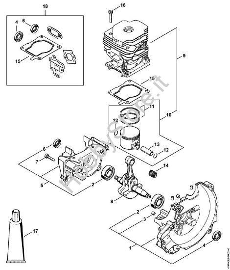 Carter albero a gomito, cilindro Decespugliatori (FS) FS 510 C-EM della marca STIHL