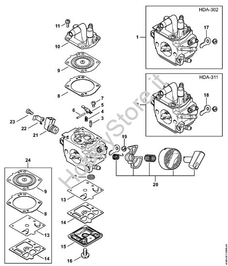 Carburatore HDA-302, HDA-311 Decespugliatori (FS) FS 560 C-EM della marca STIHL