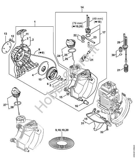Dispositivo di avviamento, serbatoio carburante Decespugliatrici (FS) FS 100 R della marca STIHL