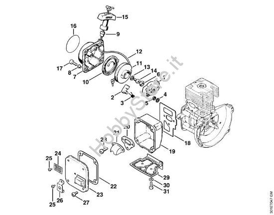 Dispositivo avviamento, silenziatore Decespugliatrici (FS) FS 106 della marca STIHL