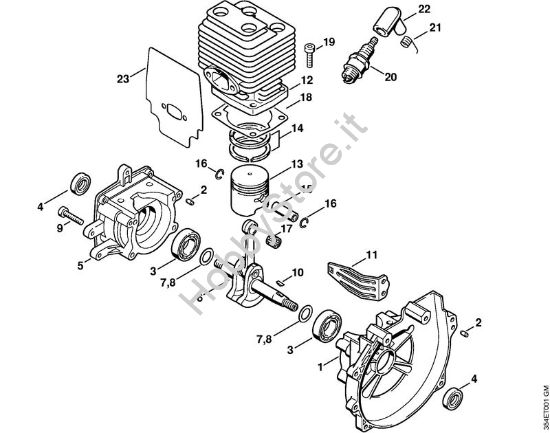 Carter albero a gomito, cilindro Decespugliatrici (FS) FS 108 della marca STIHL