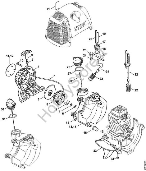 Dispositivo di avviamento, serbatoio carburante Decespugliatrici (FS) FS 130 R della marca STIHL
