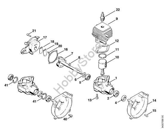 Carter albero a gomito, cilindro Decespugliatrici (FS) FS 40 - 4130 della marca STIHL