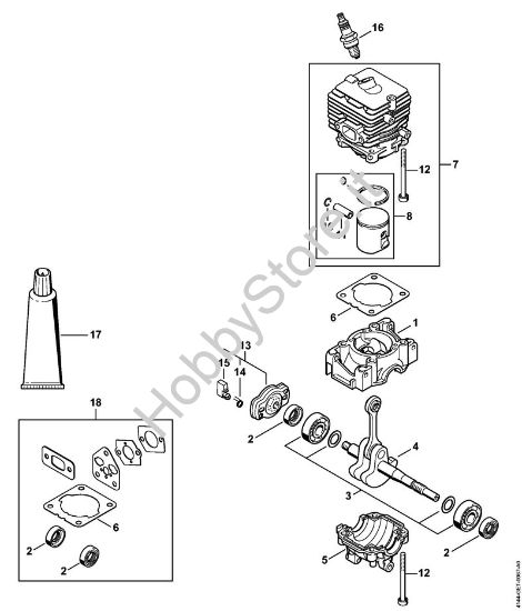 Carter albero a gomito, cilindro Decespugliatrici (FS) FS 40 - 4144 della marca STIHL