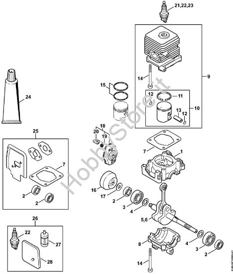 Carter albero a gomito, cilindro Decespugliatrici (FS) FS 45-DZ della marca STIHL