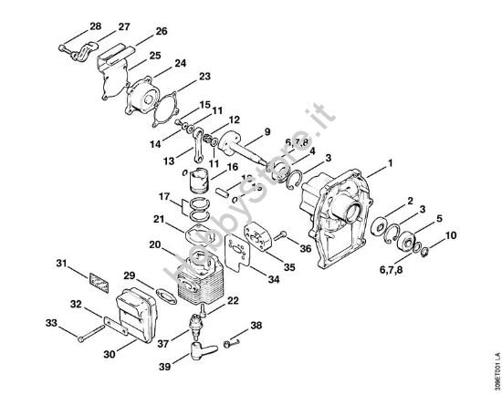 Carter albero a gomito, cilindro Decespugliatrici (FS) FS 51 della marca STIHL
