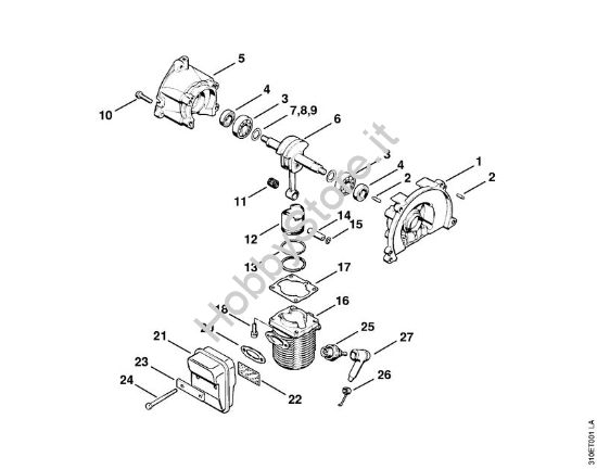 Carter albero a gomito, cilindro Decespugliatrici (FS) FS 61 della marca STIHL