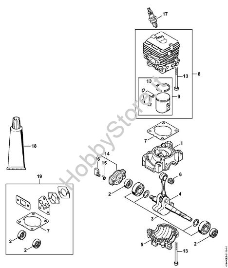 Carter albero a gomito, cilindro Decespugliatrici (FS) FS 70 C-E della marca STIHL