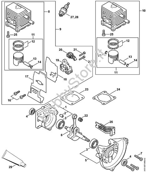 Carter albero a gomito, cilindro Decespugliatrici (FS) FS 85 della marca STIHL