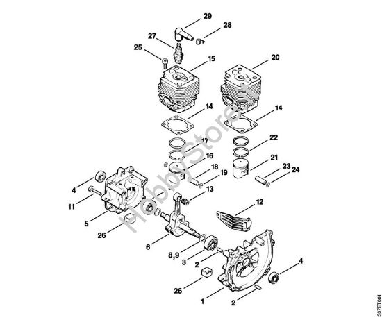 Carter albero a gomito, cilindro Decespugliatrici (FS) FS 86 della marca STIHL