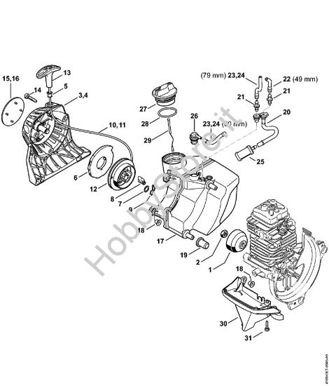 Dispositivo di avviamento, serbatoio carburante Decespugliatrici (FS) FS 89 R della marca STIHL