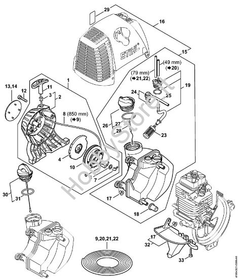 Dispositivo di avviamento, serbatoio carburante Decespugliatrici (FS) FS 90 della marca STIHL
