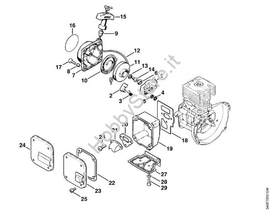 Dispositivo avviamento, silenziatore Decespugliatrici spalleggiabilli (FR) FR 106 della marca STIHL