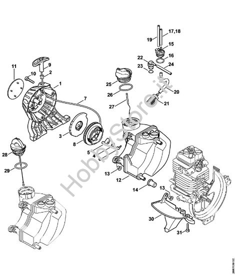 Dispositivo di avviamento, serbatoio carburante Decespugliatrici spalleggiabilli (FR) FR 130 T della marca STIHL