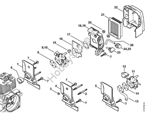 Corpo carburatore, filtro aria FR 350 Decespugliatrici spalleggiabilli (FR) FR 350 della marca STIHL