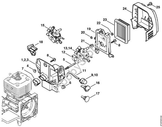 Corpo carburatore, filtro aria FR 450, 480 Decespugliatrici spalleggiabilli (FR) FR 480 C-F (4128) della marca STIHL