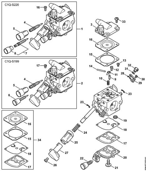 Carburatore C1Q-S220, C1Q-S199 Soffiatori (BG, BR) BR 350 della marca STIHL
