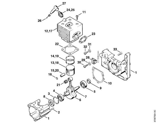 Carter albero a gomito, cilindro Soffiatori (BG, BR) BR 420 C della marca STIHL